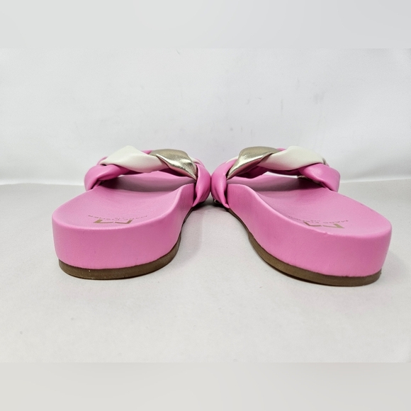 Marc Fisher Womens Sandels Sz 7M Pink Faux Leather Weaved gold & Ivory Slip Ons - Picture 5 of 10